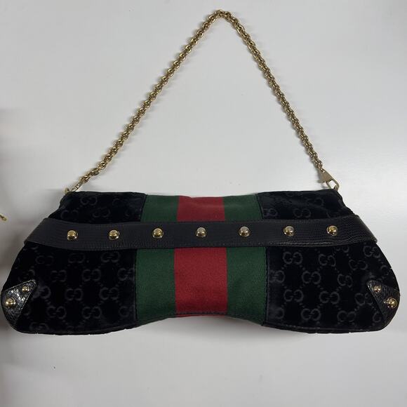 Vintage Gucci Black Velvet Lizard Horsebit Chain Big size - Picture 4 of 10